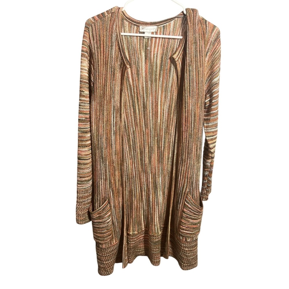Christopher & Banks Women's M Open Front Cardigan Sweater Striped Acrylic Blend
